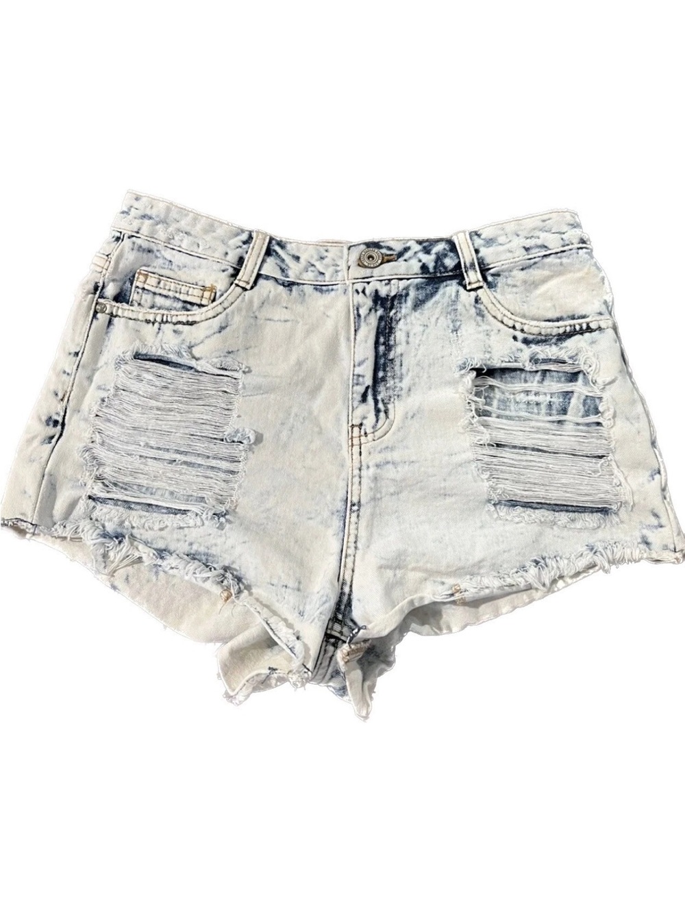 Denim & Co Acid Wash Distressed High Rise Cut Off Denim Shorts Size 8